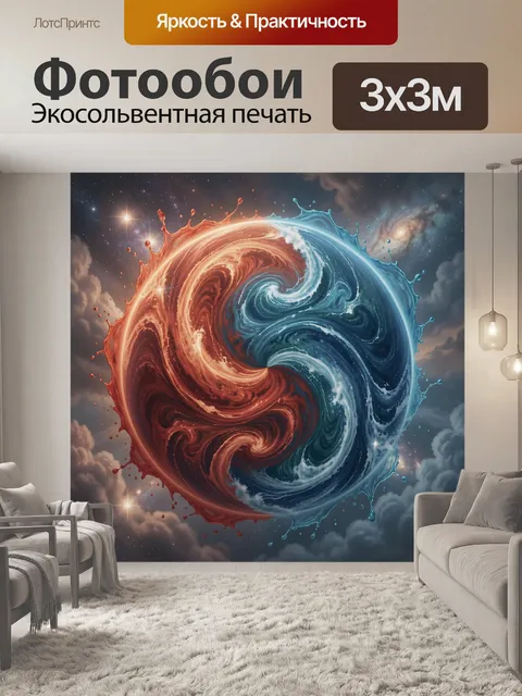 Фотообои Инь-ян волн индиго и терракоты