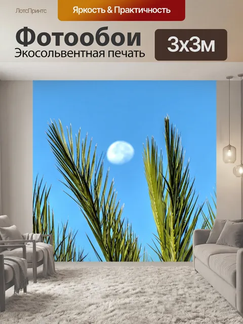 Фотообои Луна за листьями пальмы