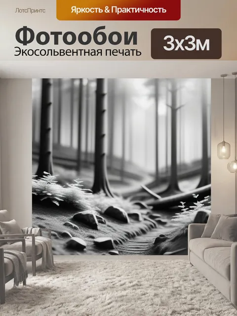 Фотообои лес пейзаж с горы чернобелый