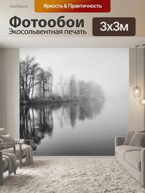 Фотообои туманные деревья чб