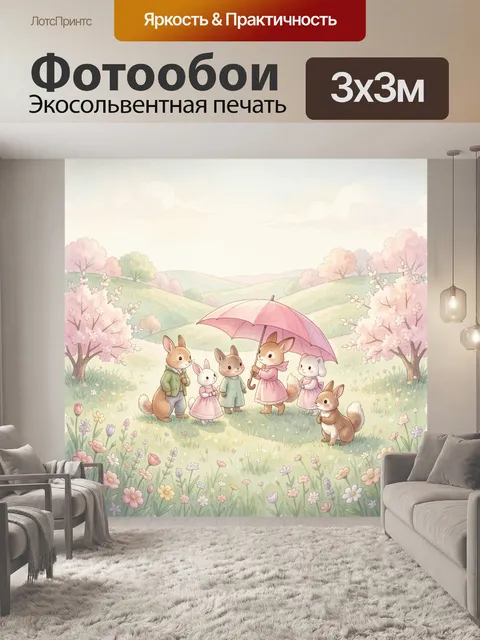 Фотообои Зверята на весеннем лугу