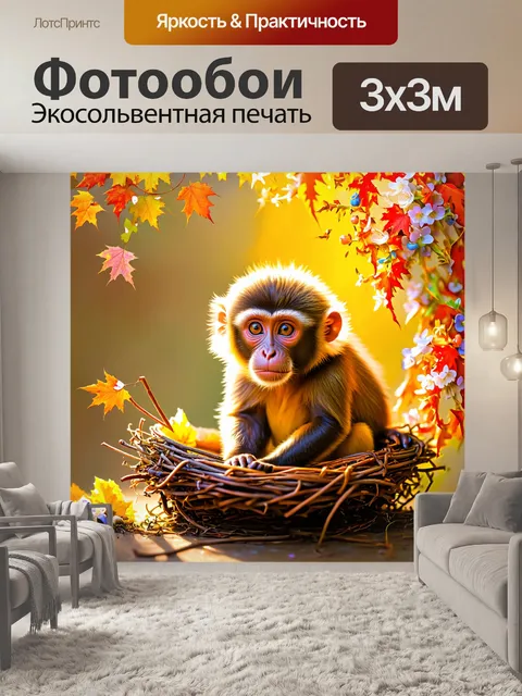 Фотообои обезьяна капуцин проводит время в уютном гнезде