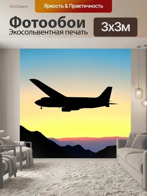 Фотообои силуэт concord, летящего над горами в момент заката