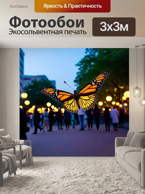 Фотообои бабочка: вечерняя сцена в городском парке с бабочками