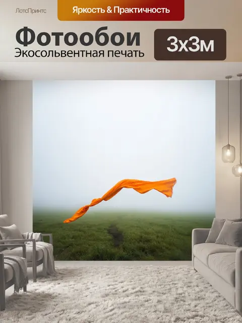 Фотообои туман в стиле минимализм, развевающийся платок, затерянный в тумане, символ независимости и легкости