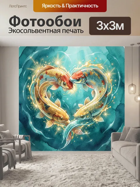 Фотообои Круг сердец из разноцветных рыб