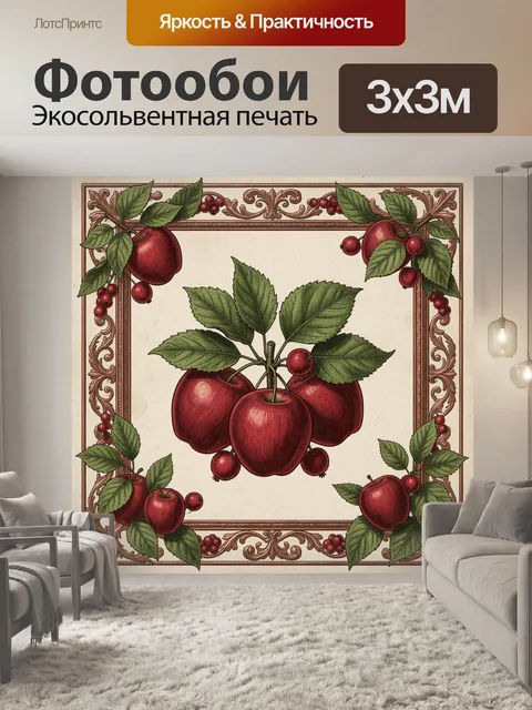 Фотообои Ветка красных яблок в рамке