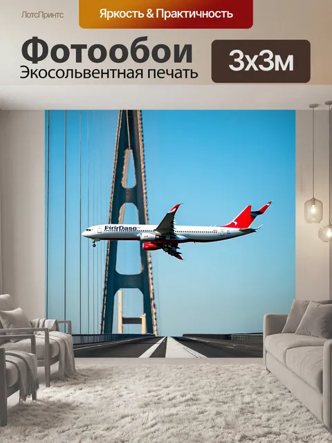 Фотообои самолет в стиле минимализм на фоне высокого моста