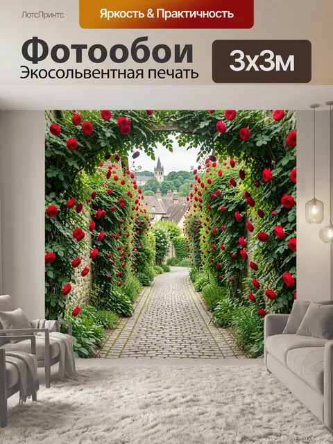 Фотообои Аллея с красными розами