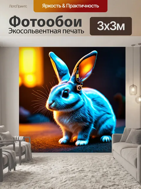 Фотообои животные в стиле киберпанк, кролики с механическими ушами и цифровыми интерфейсами