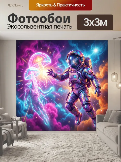 Фотообои Космонавт и светящиеся медузы