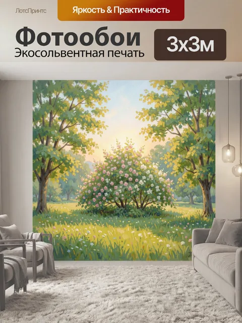 Фотообои Цветущий сад в лучах рассвета