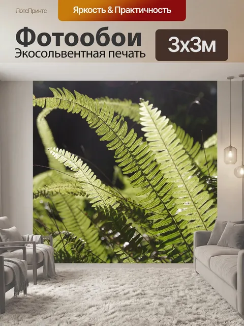 Фотообои Золотой зеленый папоротник в солнечном с