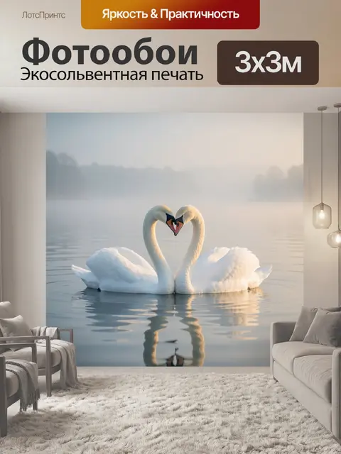 Фотообои Пара лебедей в форме сердца