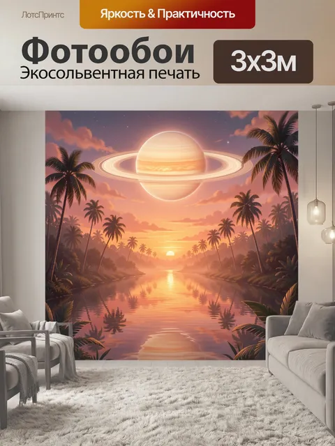 Фотообои Тропический закат с планетой-сатурном