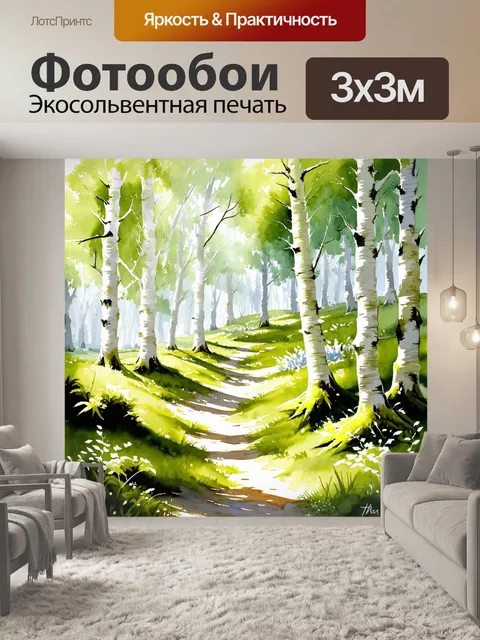 Фотообои пейзаж живописного леса с высокими белыми деревьями