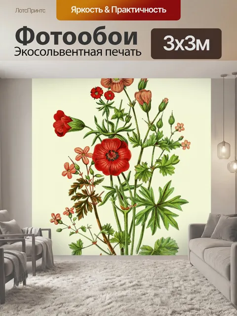 Фотообои Полевые цветы Винтаж ботаническое искусс