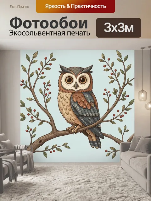 Фотообои Милая сова на ветке