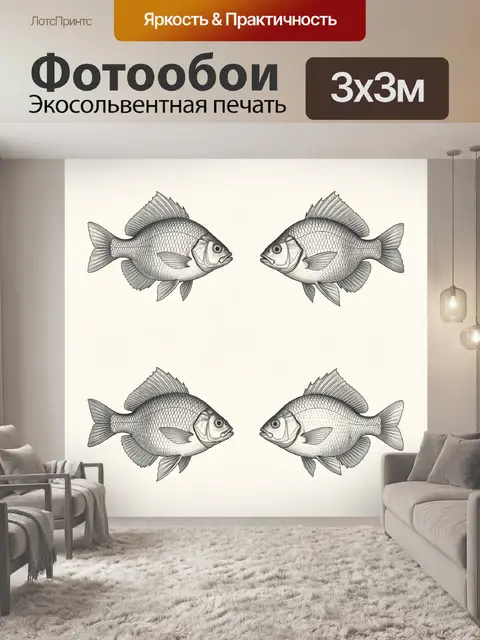 Фотообои Парные рыбы в гравюрном стиле