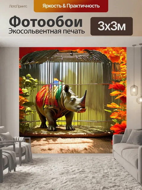 Фотообои носорог-птица обнаруживает себя в клетке