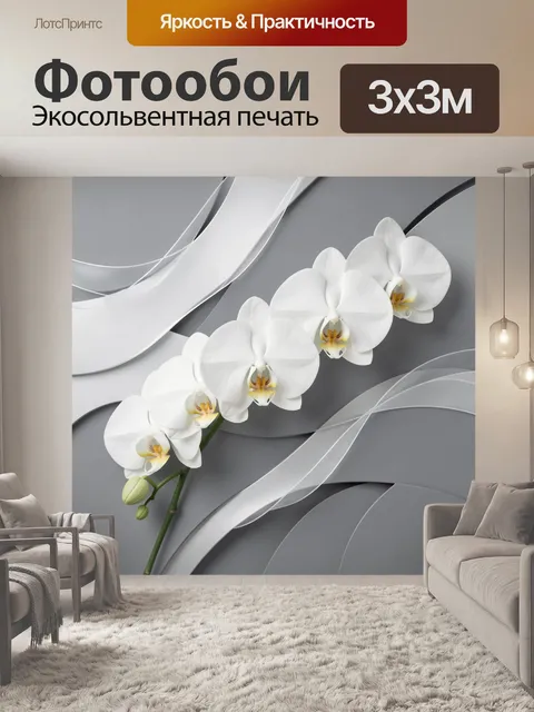 Фотообои Белая орхидея на сером фоне