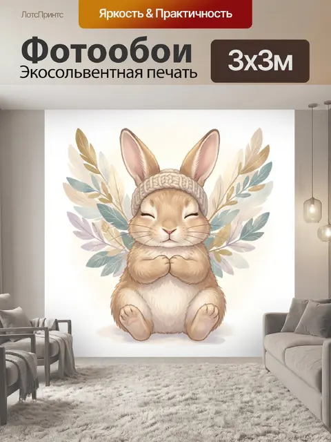 Фотообои Милый заяц с листьями