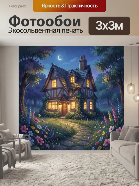 Фотообои Сказочный дом в цветущем саду