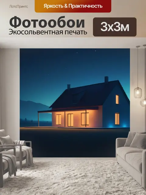 Фотообои ночной пейзаж с домом минимал