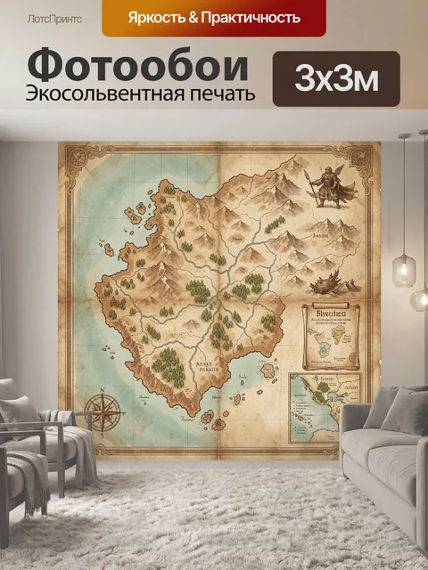 Фотообои Старинная фэнтези карта континента
