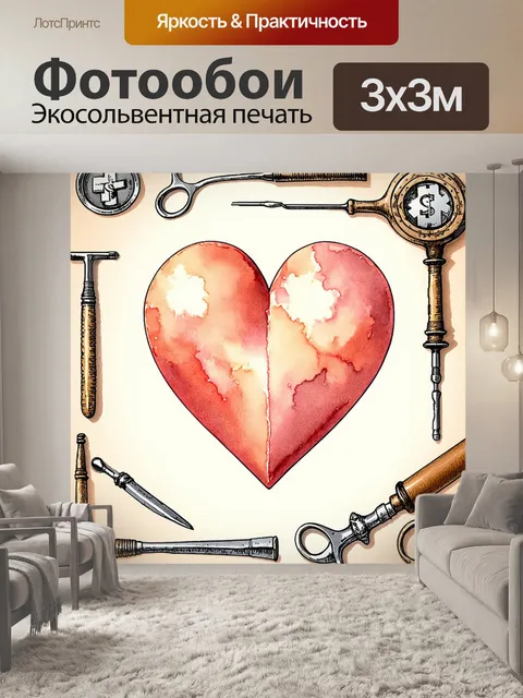 Фотообои сердце, изображенное в винтажном стиле, с использованием пастельных тонов и мягкой текстуры