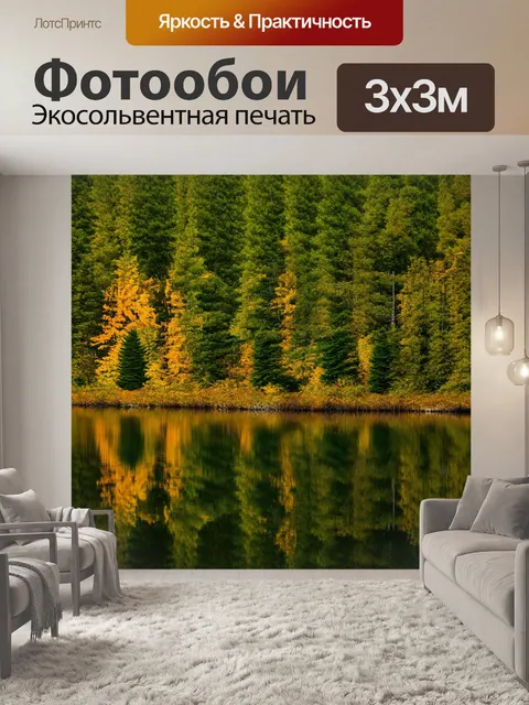 Фотообои градиент лесного озера с отражением деревьев