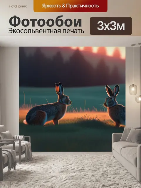 Фотообои пейзаж с зайцами минимал