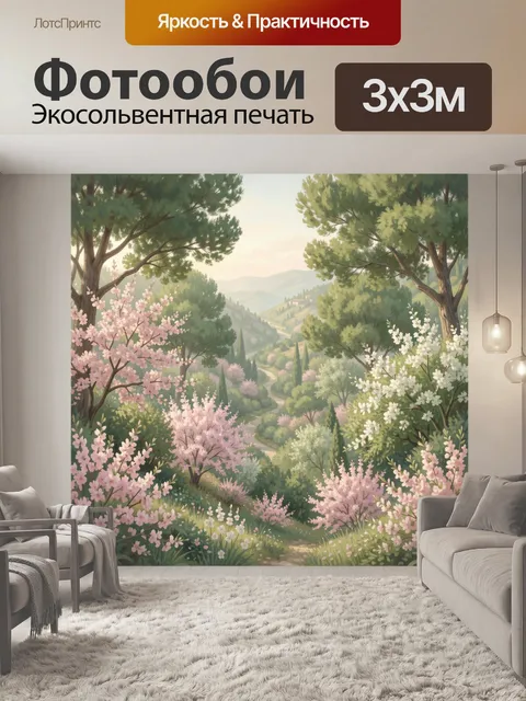 Фотообои Цветущие деревья в горной долине