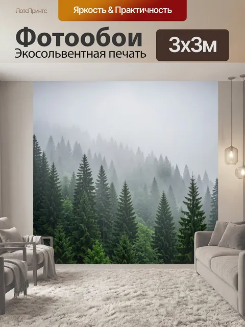 Фотообои Туманный хвойный лес