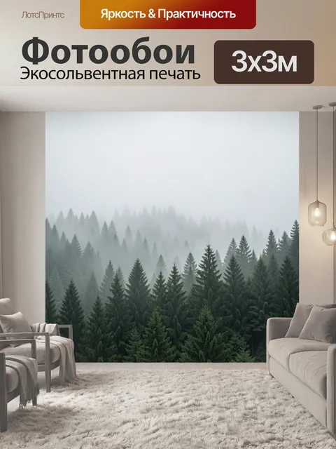 Фотообои Туманный хвойный лес