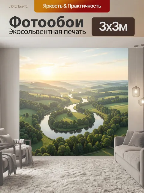 Фотообои Извилистая река среди холмов
