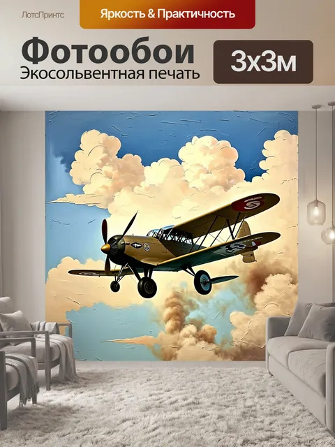 Фотообои ретро-сцена взлета старинного самолета