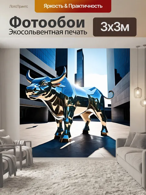 Фотообои огромный бык из стекла и металла
