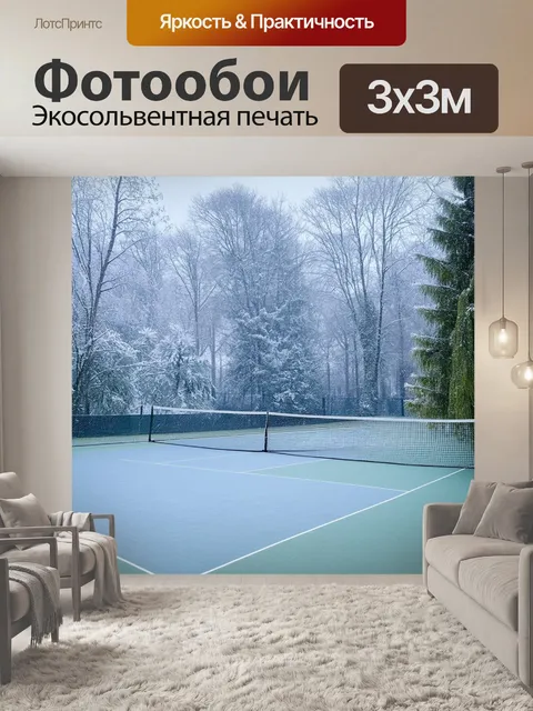 Фотообои зимний теннисный корт, покрытый первым снегом