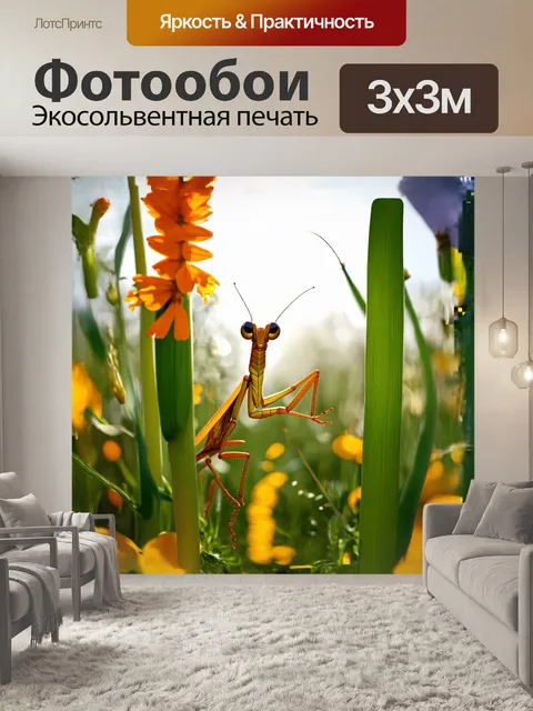 Фотообои на солнечной поляне величественный богомол