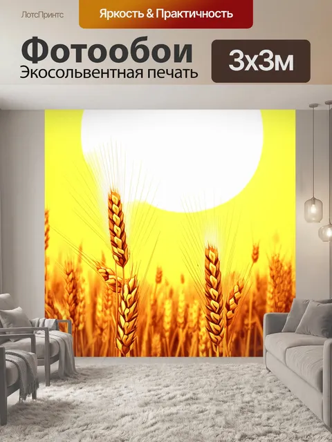 Фотообои пшеничное поле, тонкие линии и формы его колосьев против яркого фонового солнца