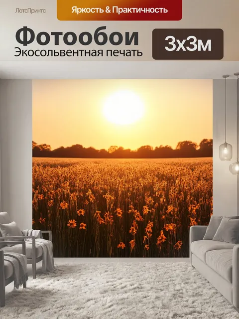 Фотообои поле, горящее огнями заката, с яркими контрастами тени и света