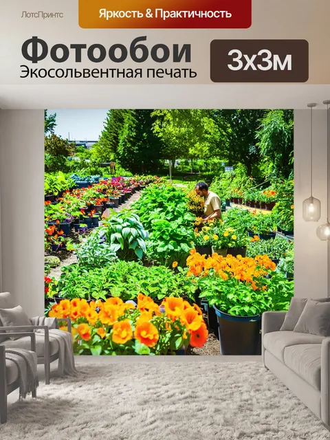 Фотообои создайте изображение садоводства, где садоводы работают над посадкой разнообразных растений в городском парке