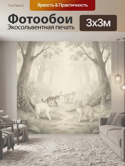 Фотообои Четыре кота на лесной тропе