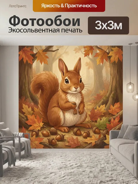 Фотообои Лесной зайчонок среди осенних листьев