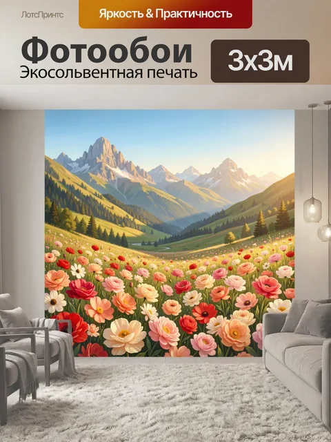 Фотообои Цветущая долина у гор
