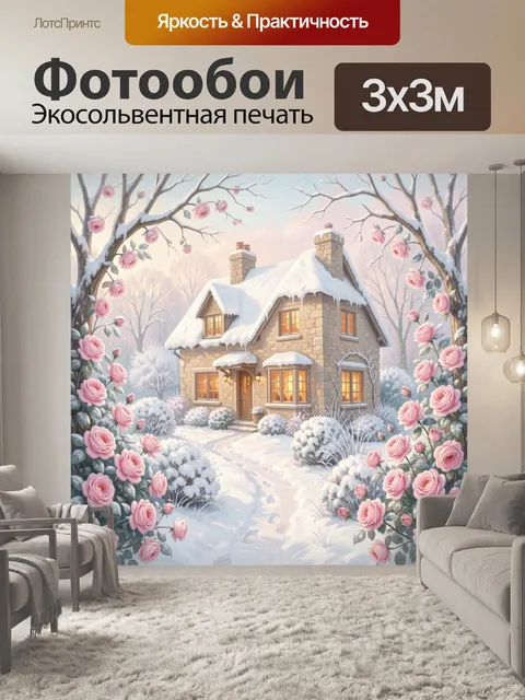 Фотообои Зимний дом в розовом саду