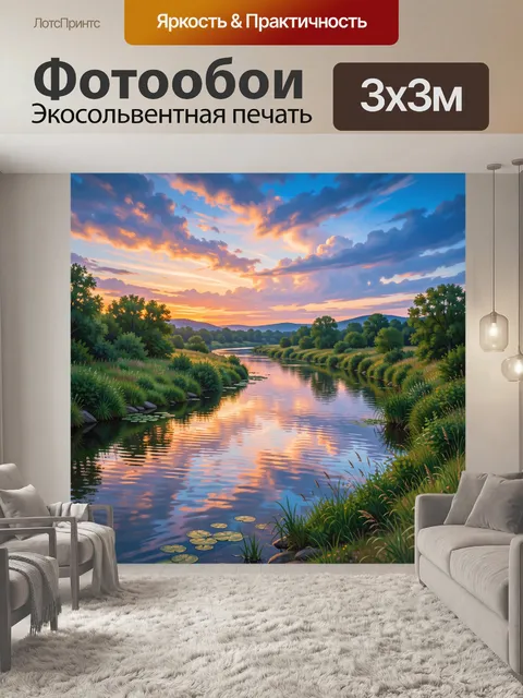 Фотообои Река на закате в лесу