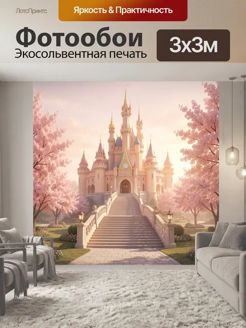 Фотообои Сказочный замок в цветущем саду