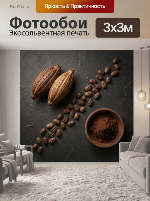 Фотообои Какао-бобы и какао-порошок